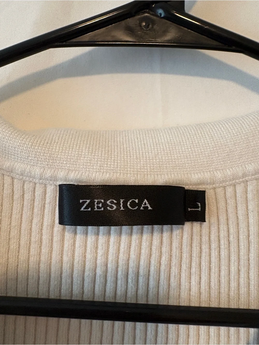Cream/White Ribbed Collared Short-Sleeve Top - Picture 3 of 4
